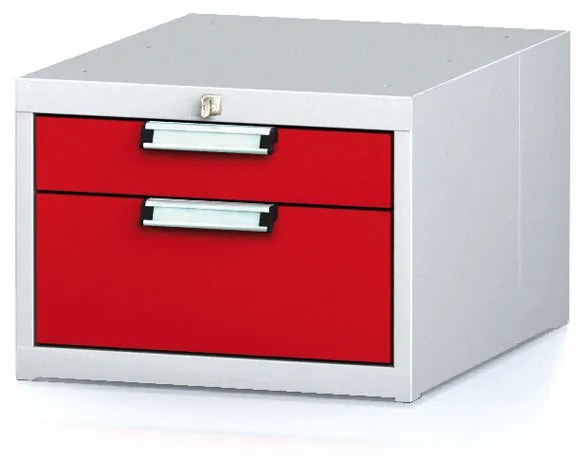 Závesný dielenský box na náradie k pracovným stolom MECHANIC, 2 zásuvky, 480 x 600 x 351 mm, červené dvere