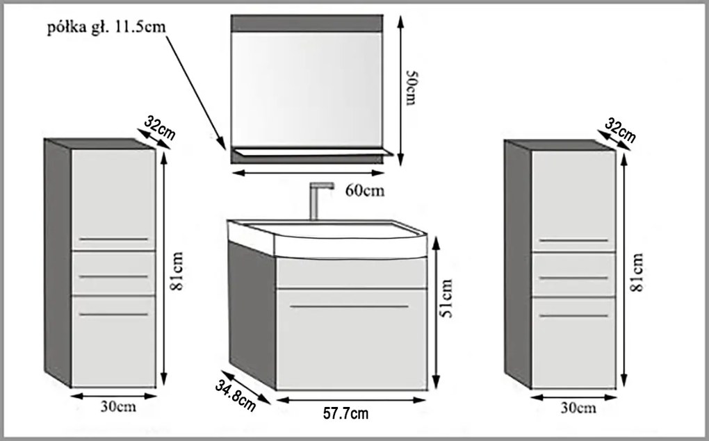 Kúpeľňový nábytok Belini čierny lesk / eben kráľovský + umývadlo + zrkadlo  ROD PM 4/0/W/BHK/0/ZW