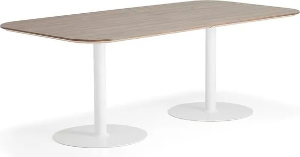 Stôl METRIC, zaoblené rohy, 2000x1000x720 mm, biela/orech