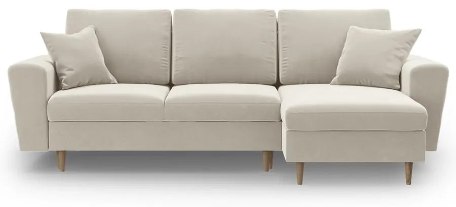 Béžová zamatová rozkladacia/s úložným priestorom rohová pohovka Kyoto – Cosmopolitan Design