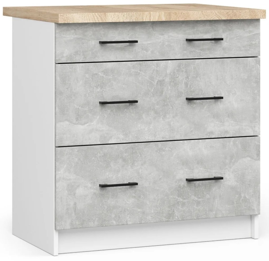 Kuchynská skrinka Olivie S 80 cm 3S biela/betón/dub sonoma