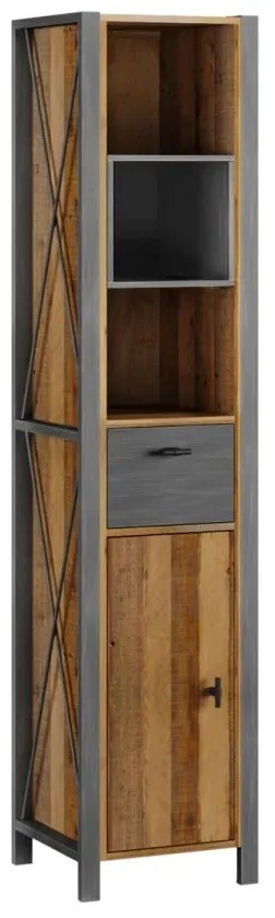 furniture-nabytek.cz - Masivní koupelnová vysoká skříňka Detroit z recyklované borovice a kovu, lakovaná, hnědá – 40×35×180 cm