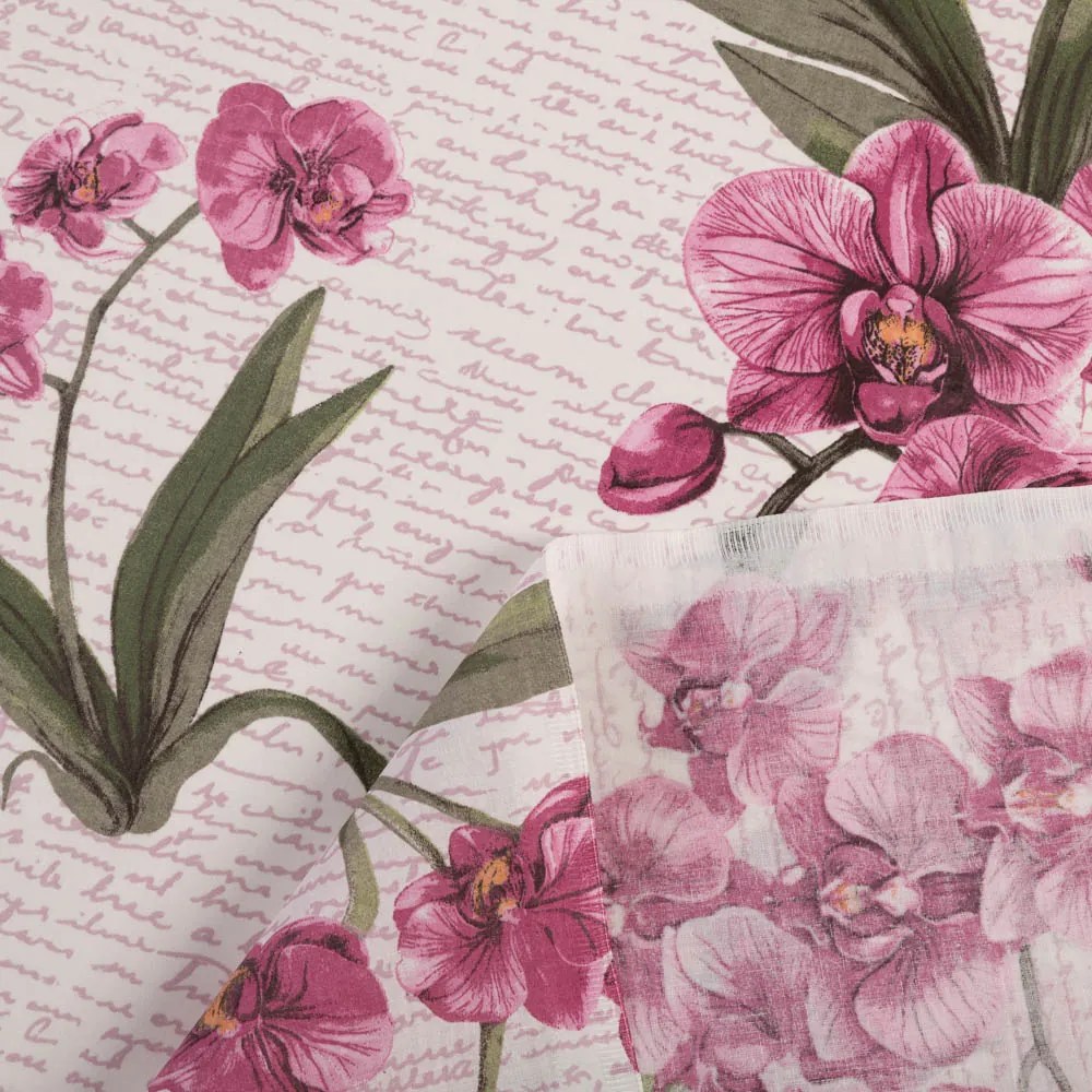 Biante Bavlnený záves Sandra SA-635 Ružovofialové orchidey na bielom 150x140 cm