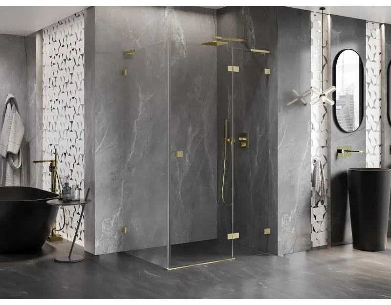 Mexen Lunar, L pravý výklopný sprchový kút 95 x 80 cm, 8mm číre sklo, zlatý kartáčovaný - 834L-095-080-55-00-P