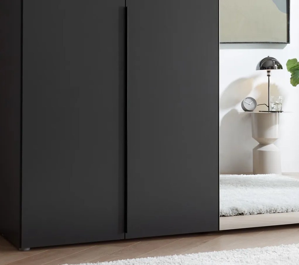 Šatníková skriňa so zrkadlami Kevo, 270 cm, grafitová