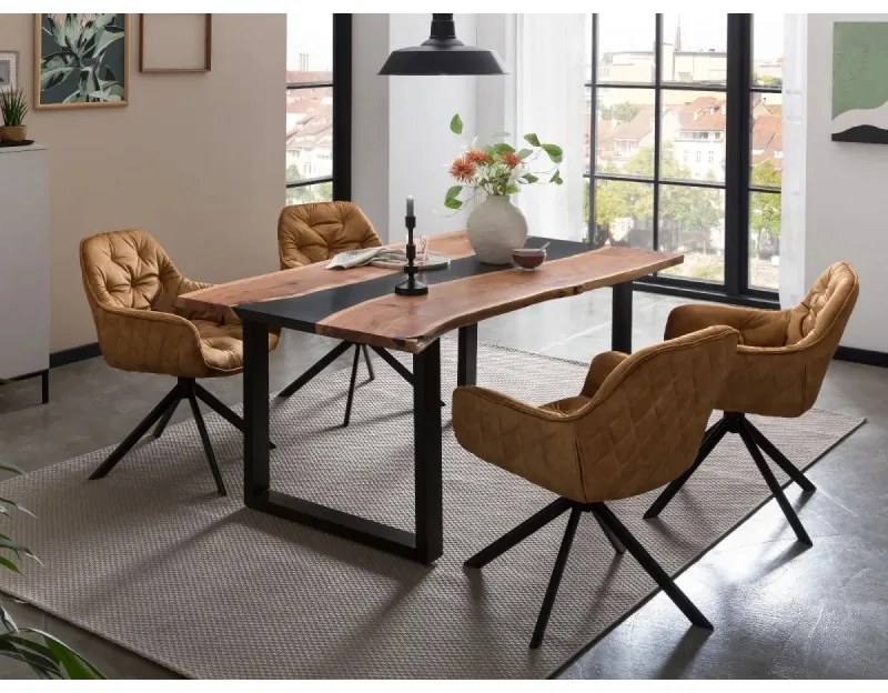 furniture-nabytek.cz - Sada 2 masívnych stoličiek Carlton Curry, textília / kov, lakované, farba kari / čierna