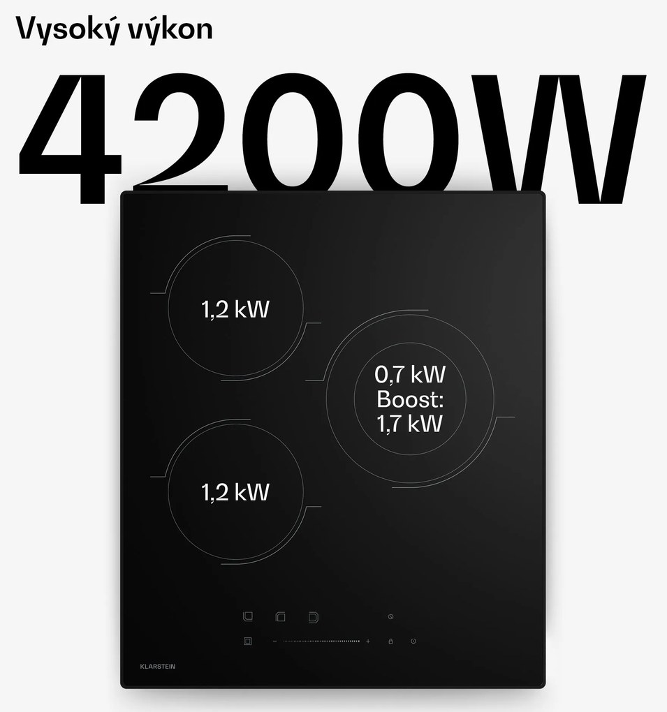 Klarstein Velaire sklokeramická varná doska, elegantná, minimalistická, kompaktná, 3 varné zóny, 4100 W, 45 cm