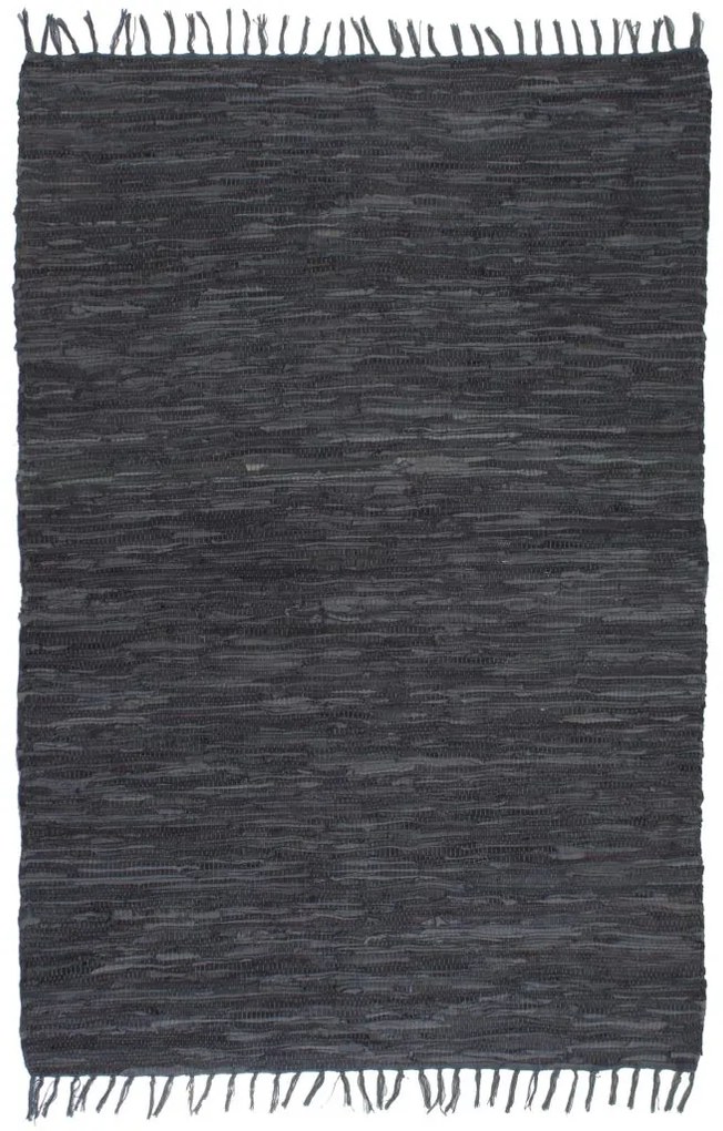 vidaXL Ručne tkaný Chindi koberec, koža, 160x230 cm, sivý