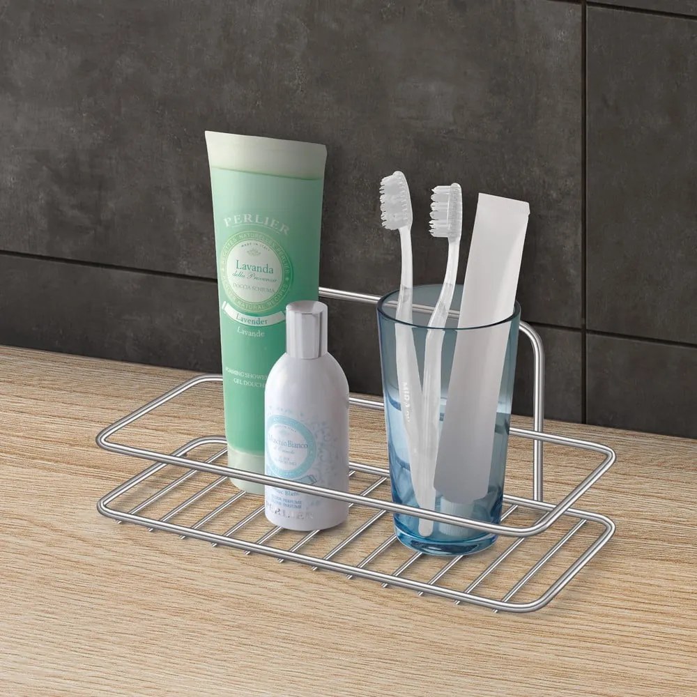 Závesná oceľová kúpeľňová polička bez vŕtania v lesklo striebornej farbe Luxy – Metaltex