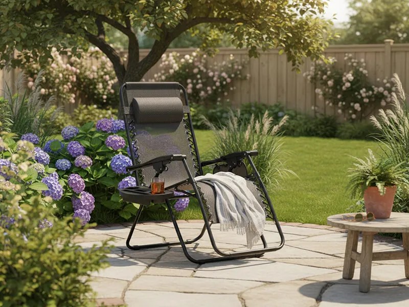 CH Záhradné skladacie relaxačné kreslo Zero II – čierna