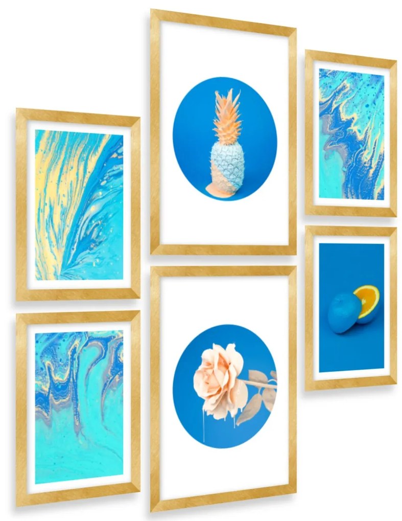 Gario Sada plagátov Nebeské ovocie - 6 dielna Farba rámu: Zlatá, Rozmery: 85 x 92 cm