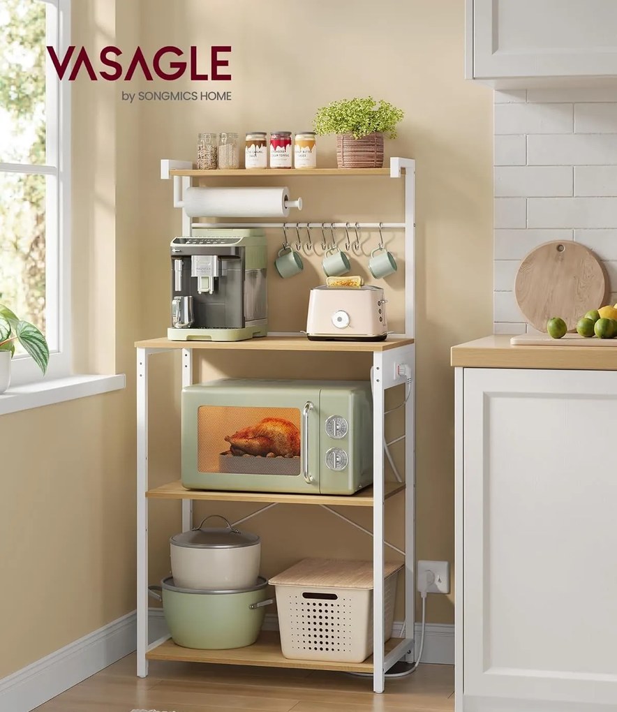 Kuchyňský regál s napájecí stanicí Vasagle Berry 60 cm bílý/dub zlatý