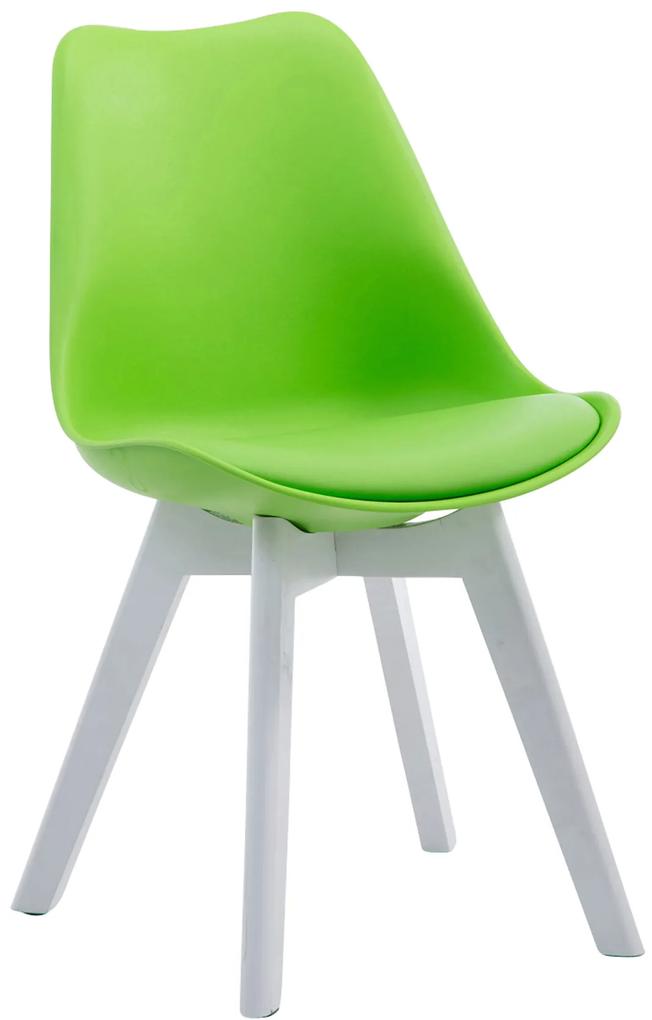 Stolička Borne V2 plast / koženka drevené nohy biele - Zelená