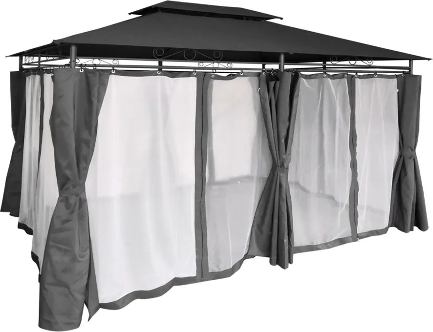 CH Tmavosivý záhradný altánok so závesmi a sieťkou Altana 3 x 4 m