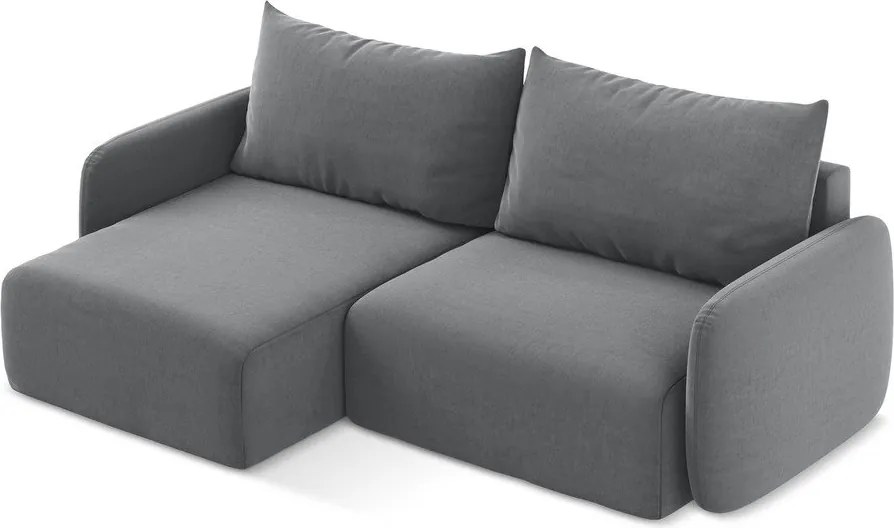 Sivá zamatová rozkladacia/s úložným priestorom rohová pohovka (ľavý roh/s leňoškou) Kalena – Makamii