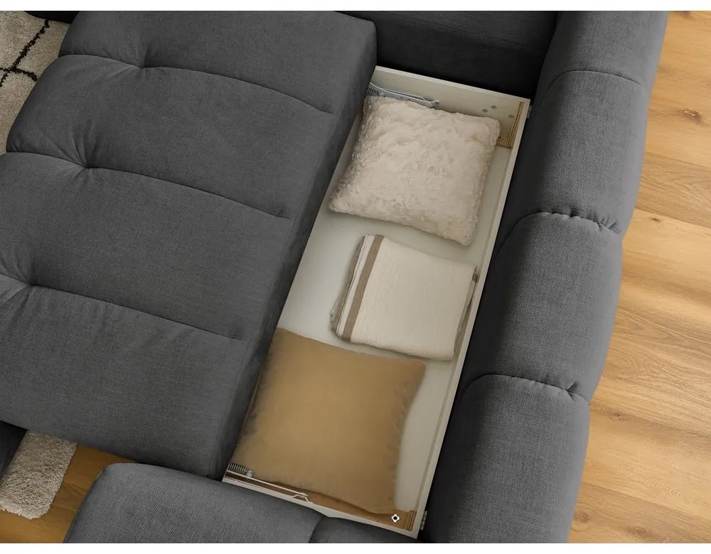 Tmavosivá rozkladacia/s úložným priestorom rohová pohovka (ľavý roh/do L) Fuji – Bobochic Paris