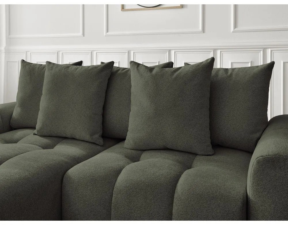 Khaki ženilková rozkladacia/s úložným priestorom rohová pohovka (ľavý roh/s leňoškou) Roxelane – Bobochic Paris