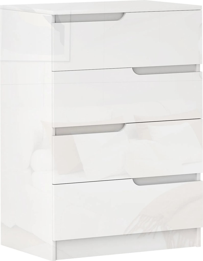 HOMCOM Moderná a minimalistická komoda s 4 zásuvkami, drevotriesková komoda, 60x40x85 cm, lesklá biela | Aosom