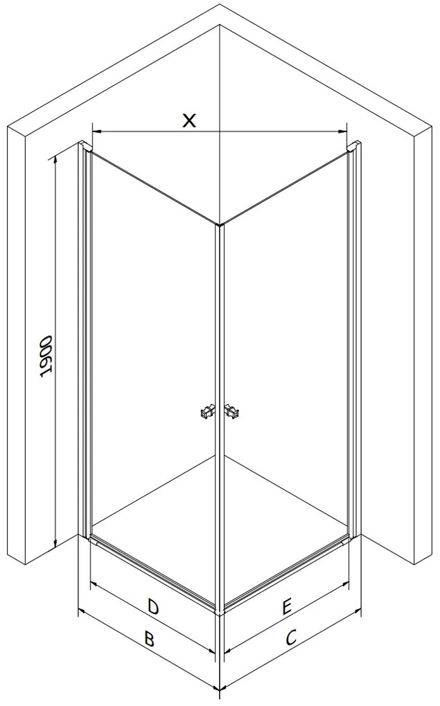 Mexen Pretoria Duo, 2-krídlový sprchovací kút 90(dvere) x 90(dvere) x 190 cm, 6mm číre sklo, čierny profil + slim sprchová vanička 5cm, biela, 852-090-090-70-02-4010B