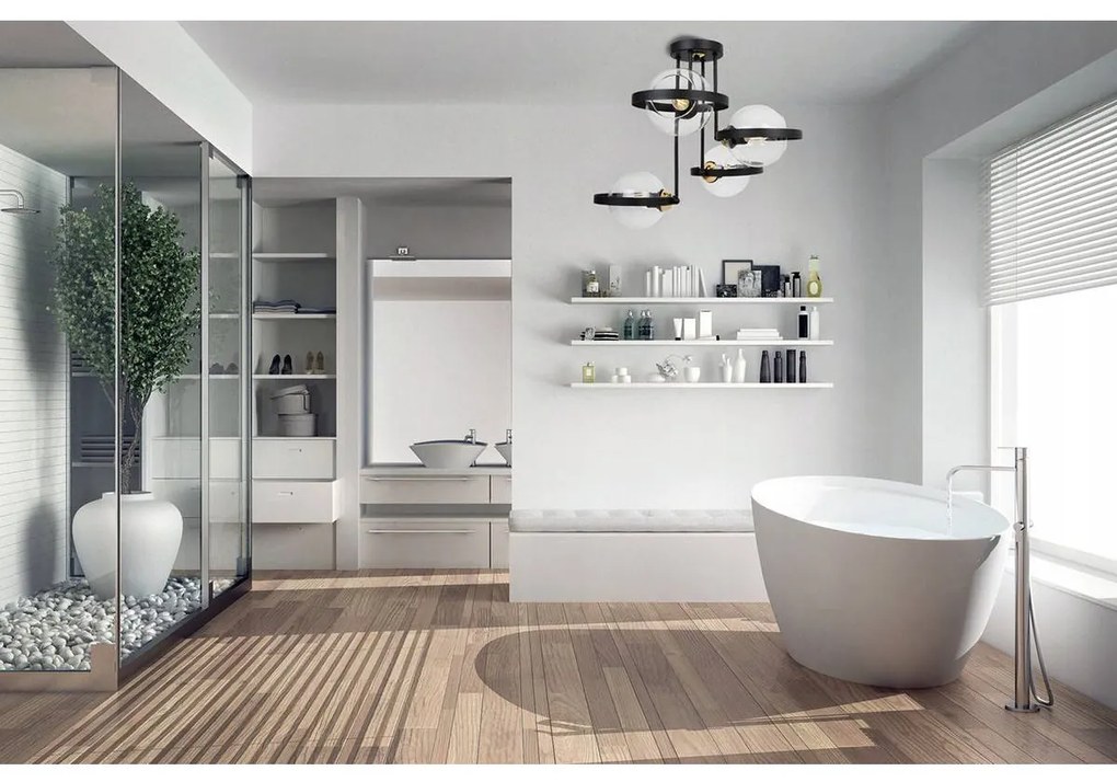 Stropné svietidlo Haga Ring, 4x transparentné sklenené tienidlo (výber z 3 farieb uchytenia)