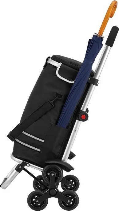 Nákupný vozík 3 v 1 na schody - objem 56 l, čierny