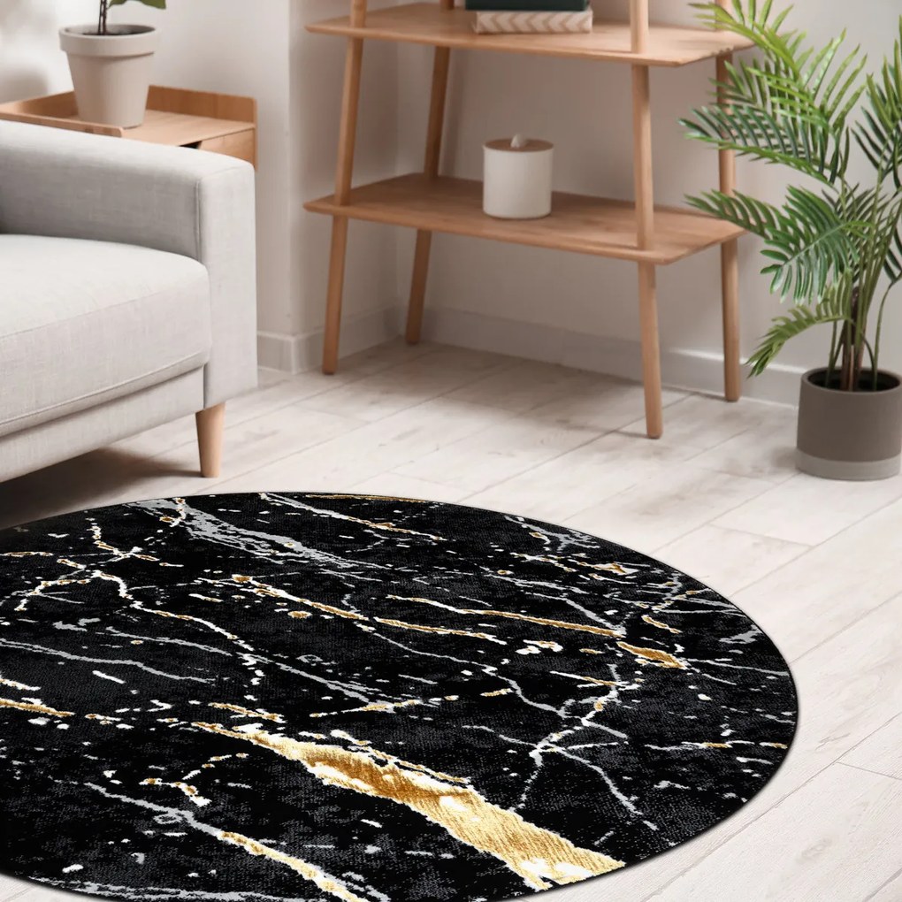 Dywany Łuszczów, Kusový koberec Allure 1963 black/gold kruh, 200x200 (priemer) kruh, čierna, kancelária