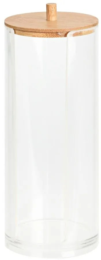 Kúpeľňová nádoba na kozmetické tampóny Elegan, číra/s drevenými prvkami