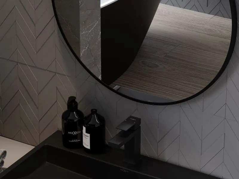Mexen Loft okrúhle kúpeľňové zrkadlo 60 cm, čierny rám - 9850-060-060-000-70