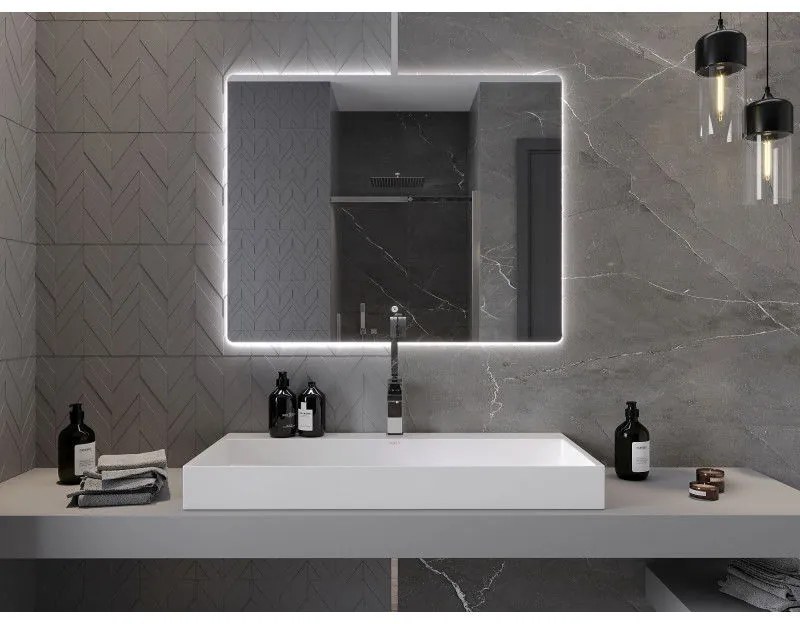Mexen Sun, LED kúpeľňové zrkadlo s podsvietením 100x80 cm, 6000K, ochrana proti zahmlievaniu, 9807-100-080-611-00