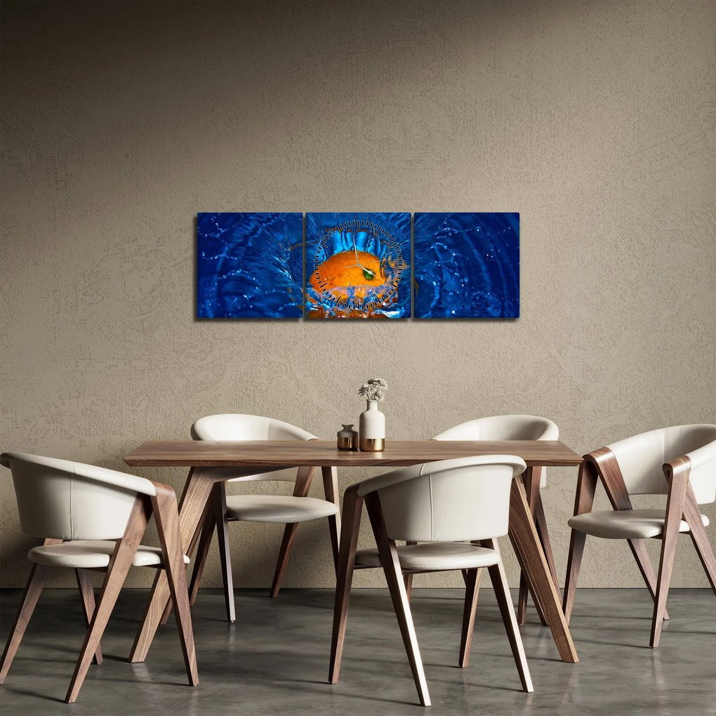 Obraz - pomaranč vo vode (s hodinami) (90x30 cm)
