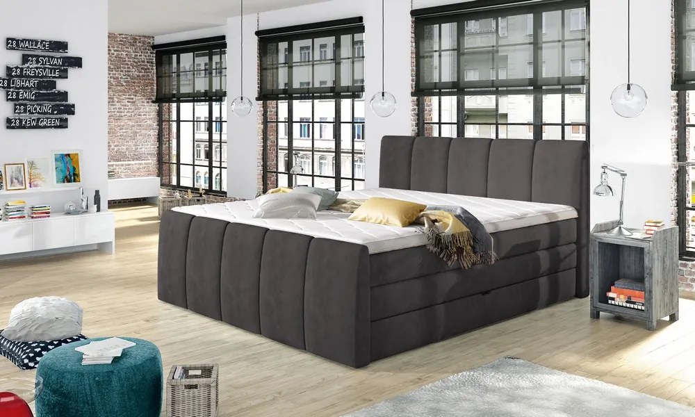 Posteľ boxspring Fresco 180x200 cm, tmavo šedá látka