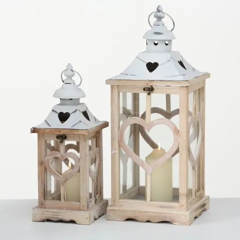Boltze Drevený lampáš Heart 40 cm - menší