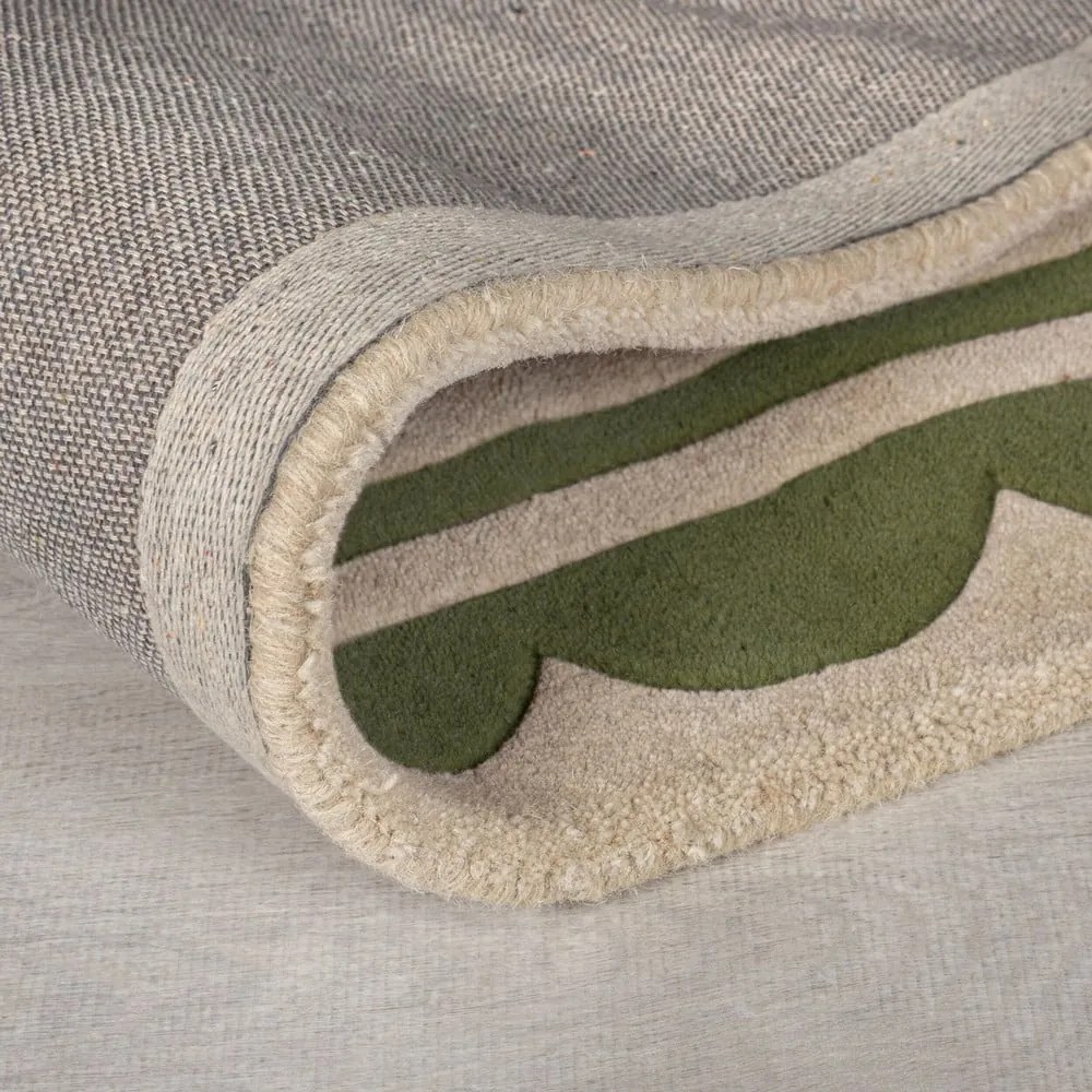 Ručne tkaný vlnený behúň v zeleno-prírodnej farbe 80x230 cm Lois Scallop – Flair Rugs