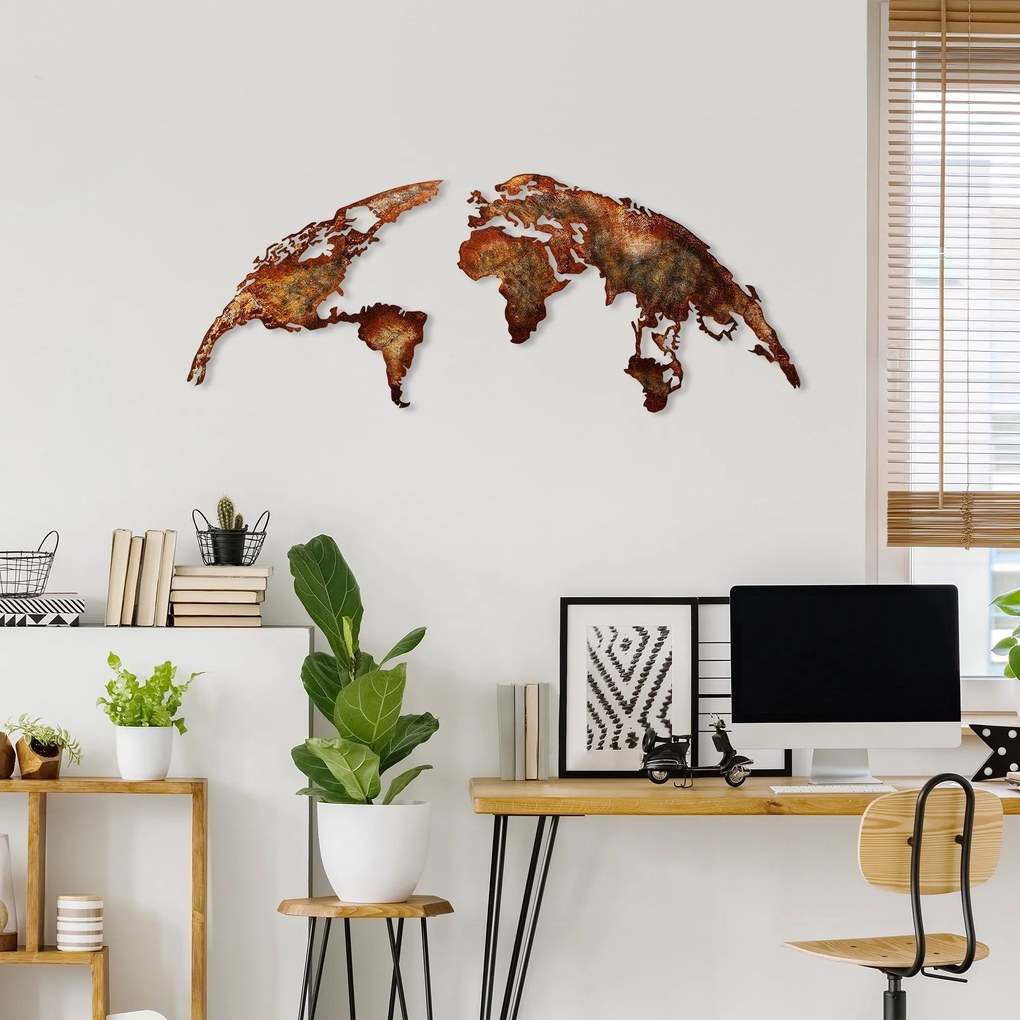 Nástenná kovová dekorácia Mapa sveta stredná 1 viacfarebná
