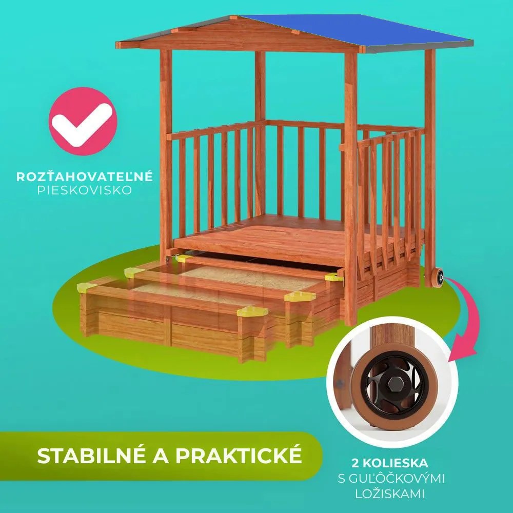 Pieskovisko s verandou SUNNY, 130x130x143cm, hnedá/modrá Jurhan