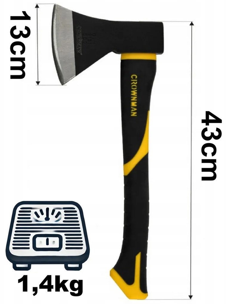 CROWNMAN Univerzálna sekera z uhlíkovej ocele 1000g 43cm