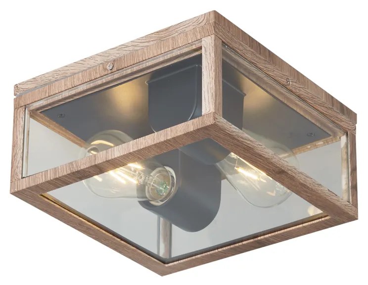 Priemyselné stropné svietidlo s drevenou potlačou IP44 2-Lights - Charlois