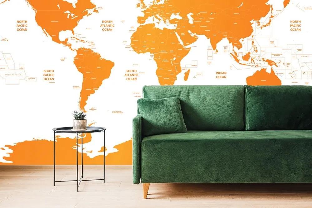 Samolepiaca tapeta mapa sveta s jednotlivými štátmi v oranžovej farbe - 225x150