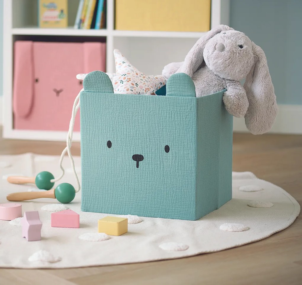 Úložné boxy na hračky, štvorcový tvar MUŠELÍN, žltá, 28x28x28