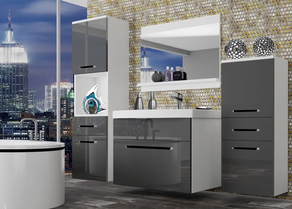 Kúpeľňový nábytok Belini šedý lesk + umývadlo + zrkadlo ROD P 5/0/W/S/0/ZW