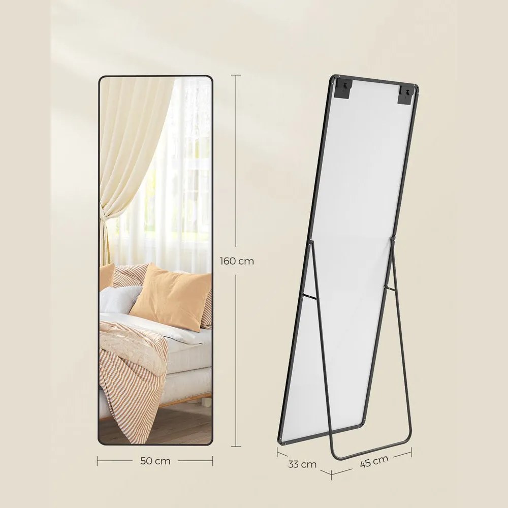 SongmicsHome Obdĺžnikové zrkadlo NOIR, 160x50cm, čierna