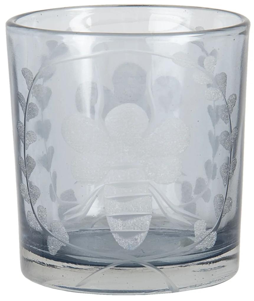 Sklenený svietnik na čajovú sviečku s motívom včely - 7 * 8 cm