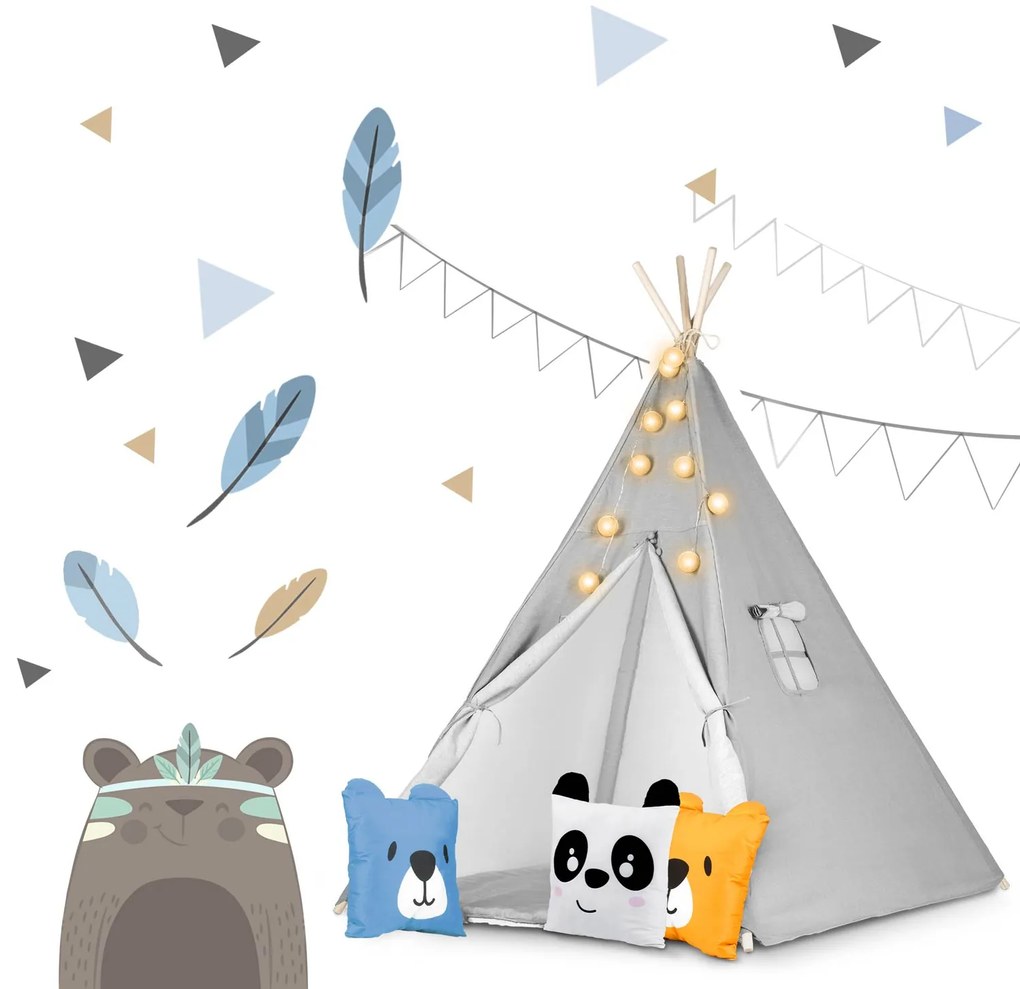Detský stan Tepee so svetlom Nukido - sivý