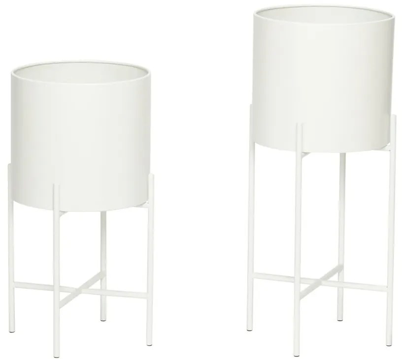 Súprava 2 bielych železných kvetináčov na podstavcoch Hübsch Haggo