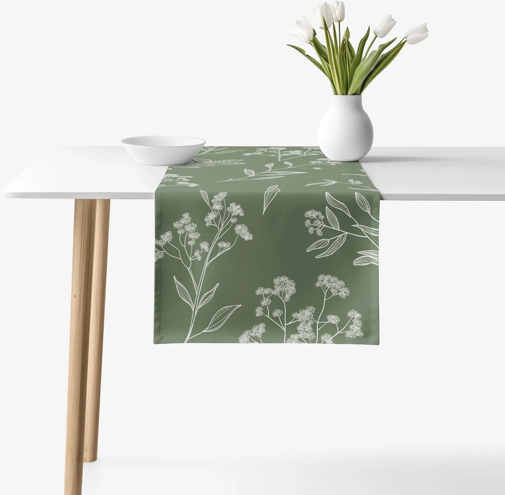 Goldea behúň na stôl 100% bavlnené plátno - bylinkové lístky 20x120 cm