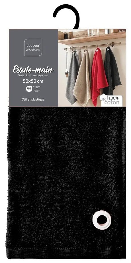 Čierny froté bavlnený uterák 50x50 cm Cuistot – douceur d'intérieur