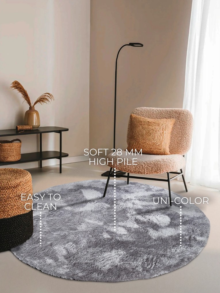 Kusový koberec Cosy 106110 Silver kruh z kolekcie Elle, 200x200 (priemer) kruh, šedá, obývacia izba, ELLE Decoration