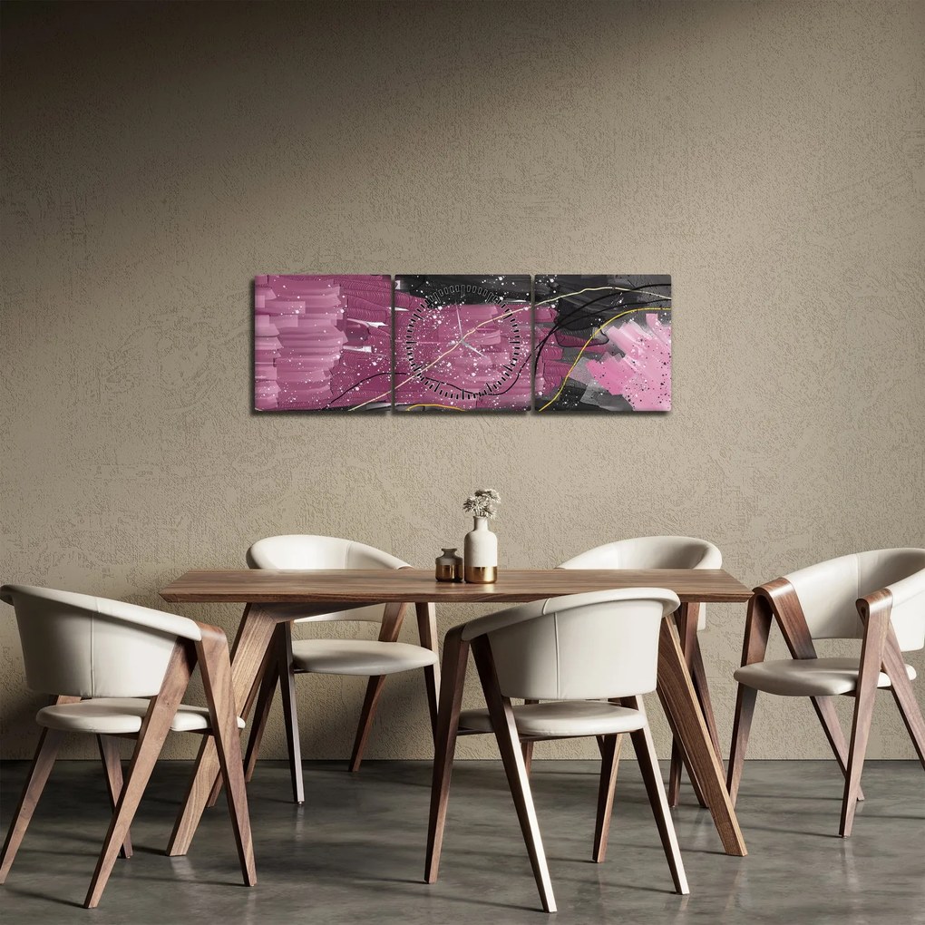 Obraz - Ružovo-čierna abstrakcia (s hodinami) (90x30 cm)