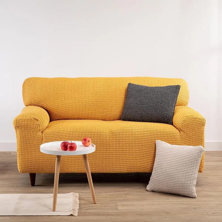 Super strečové poťahy RUBINIA zlatá rohová sedačka (š. 340 - 540 cm)