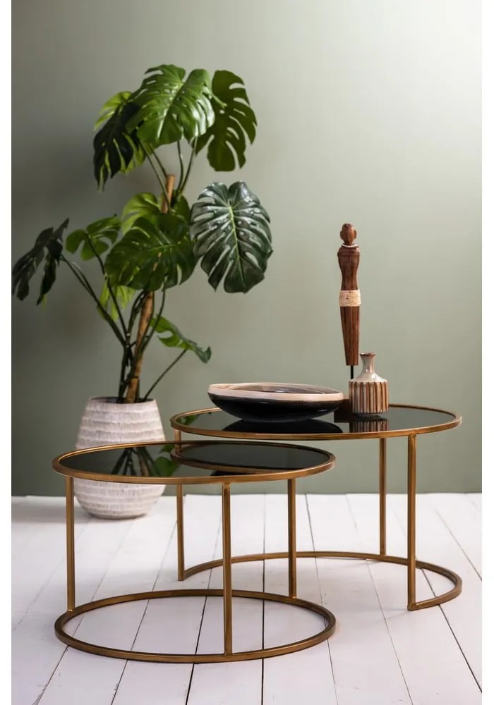 Sklenené okrúhle konferenčné stolíky v súprave 2 ks v zlatej farbe ø 75 cm Duarte - Light &amp; Living